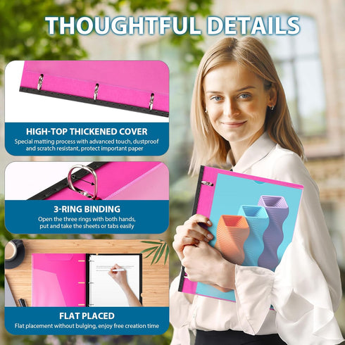 WOT I Telescoping 3 Ring Binder - 1 Inch, 12PCS, Flexible Binder with Expandable Spine and Clear Catalog Pocket