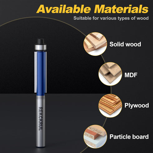 Set, 1/4 Inch Trimming, 1", 5/16" Professional Flush Trim Router Bit Shank Bottom Bearing, Carbide Tipped Woodworking