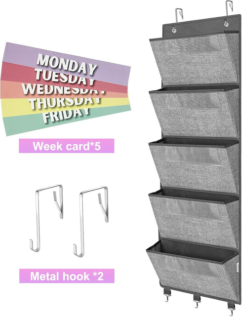 homyfort Over the Door Hanging File Organizer, Weekly File Folders for Mail, Magazine, Notebooks, 5 Large Pockets