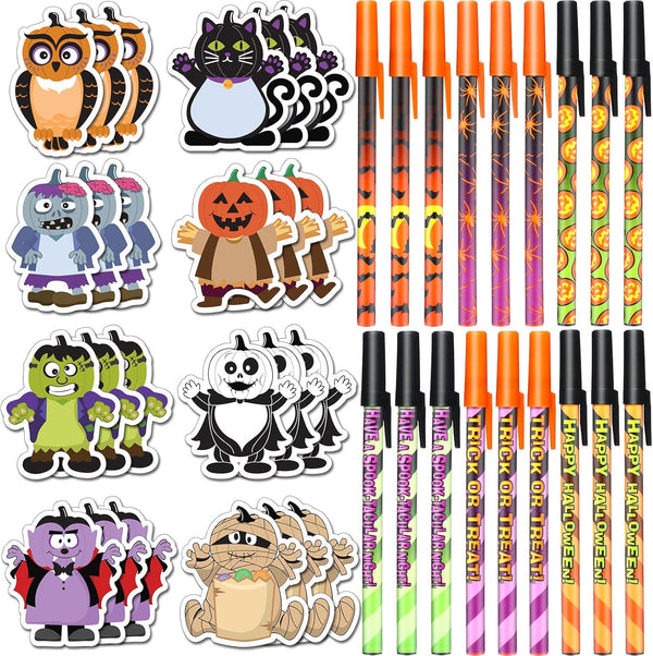 Halloween Sticky Note Ballpoint Pens, 24 Pads Pumpkin Ghost Cat Weird Spooky Fun Notepad for Kids Gift Halloween Party