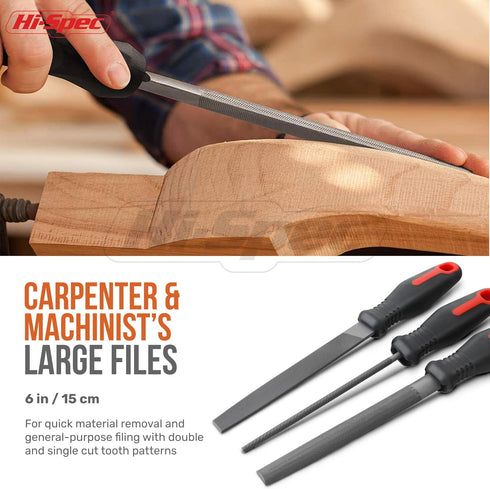 Hi-Spec 3pc Metal Hand File Tool Set, Large Steel Files, Flat, Round & Half-Round for Crafts, Metal & Wood