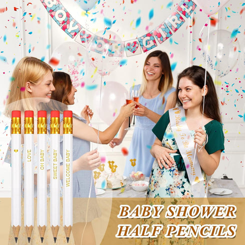 Crtiin 50 Pieces Half Pencils, Baby Shower Pencils with Erasers for School Office Supplies, 4 Inch (White)