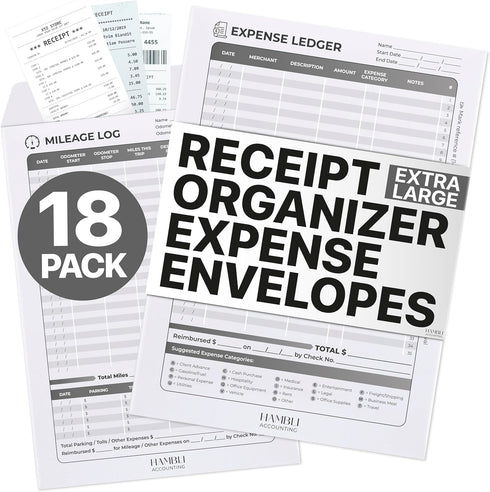 Extra Large Receipt Envelope & Receipts Organizer (Pack of 18) - 12.8" × 9.0" Inches, Gray Color