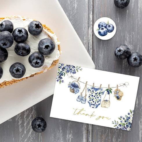 50 4 6 Inch Whaline Pcs Baby Shower Thank You Cards Greeting Cards with Envelopes Stickers Gold Foil Blue Berry Plaid