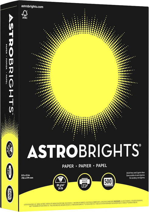 Neenah Paper Astrobrights Color Paper, 24 lb/89 gsm, 500 Sheets, 8.5” x 11”, Lift-Off Lemon (21018)