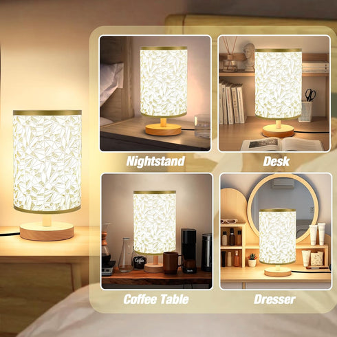 EZIYIN Bulb Desk Lamp LED Included, Small Bedside Table Lamp Plug-in - Classic Wood Base with Flaxen Fabric Shade