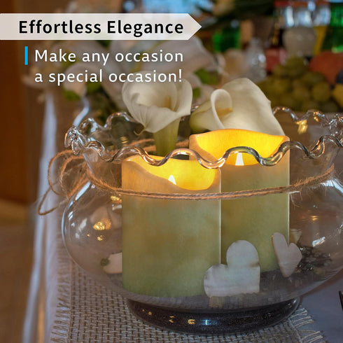 Pack 1 3" 4) FURORA LIGHTING Green Real Wax Crystallized LED Candle of (D x H for Home Dcor, Flameless Flickering
