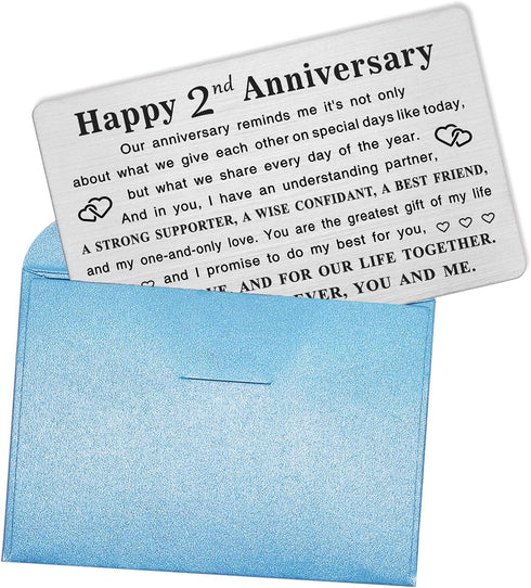 TGCNQ Metal Engraved 2 Year Anniversary Card, 2nd Anniversary Gifts for Husband Wife Him Her, Wedding Anniversary
