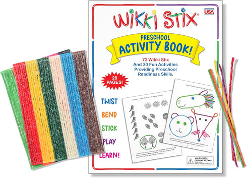 Wikki Stix Preschool Activity Book with 72 Non-Toxic, Reusable Wikki Stix for School Readiness Skills, Made in USA