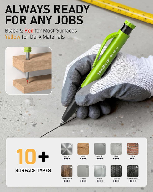 6 Pack 3-IN-1 Set 54 Nicpro Upgraded Carpenter Pencil with Finger Grip, Construction Pencils with Refill & Mini Spirit