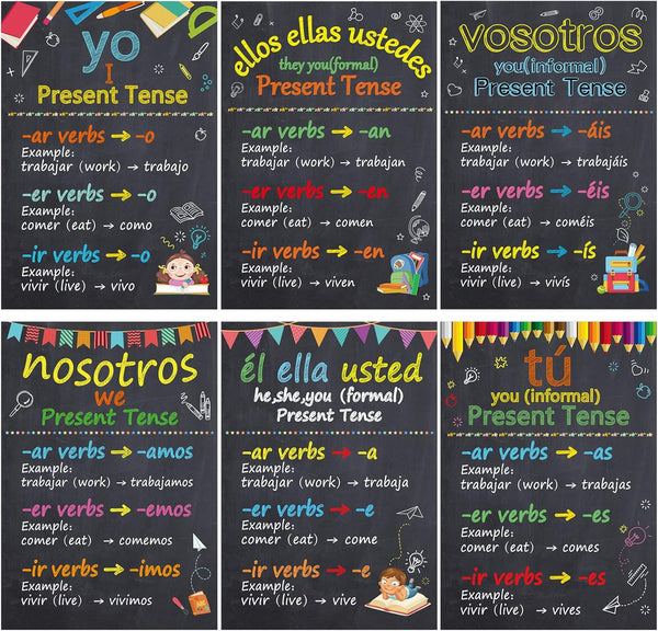 gisgfim 6 Pieces Spanish Verb Conjugation Posters, Spanish Grammar Charts for Classroom Decorations