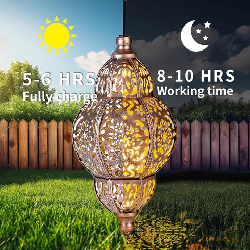 Solar Lanterns,Outdoor Garden Decor Solar Lantern Metal Moroccan Chandelier Gardening Decorative,Outside Hanging Lights