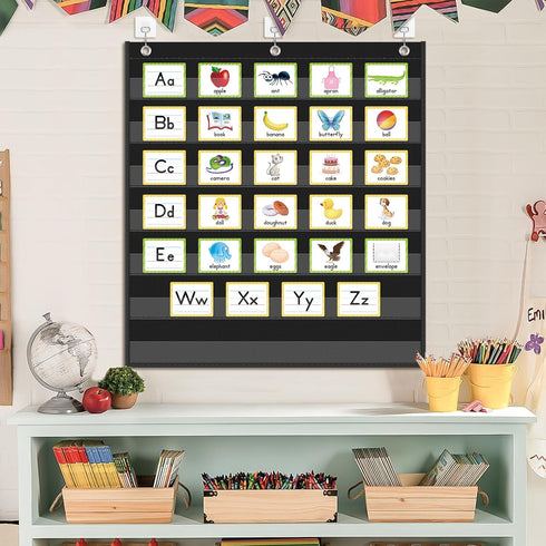 Eamay Standard Pocket Charts, Black Classroom Pocket Chart for Teacher Supplies (28W*28L)