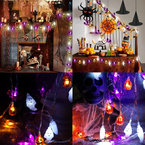 Zimati 16 30 3D 8 Halloween Lights Decorations, FT LED Waterproof Pumpkin Bat Ghost Battery Operated String Lights