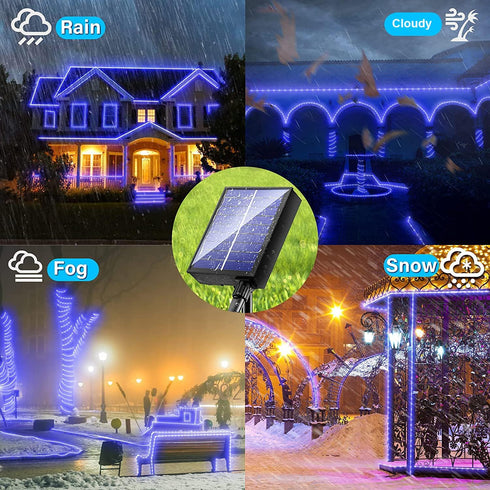 19 300 105ft Dimmable (300LED-Blue) New Upgraded Solar Rope Lights Outdoor Waterproof Modes LED Solar String Lights