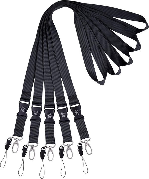 Wisdompro Office Lanyard, 5 Pack, 23 inch Quick Release Neck Strap with Detachable Buckle, Black