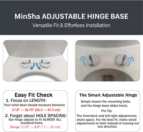 MinSha MinS709, 18.5" 18.1"19.3") Elongated V-Shape Toilet Seat Matte Finish, Fits (Approx. Toilets, Quiet-Close Lid