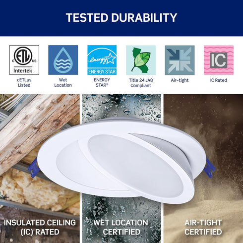 4 820 5 2700K-5000K, Dimmable, DAR40-S1W Leviton in. Round Adjustable Slim Downlight, Lumens, CCT Color Selectable