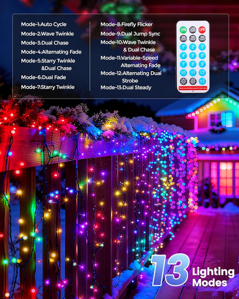Waterproof,13 118Ft 300LED Solar Christmas Lights Outdoor Modes Solar Powered String Lights for Tree Outside Garden