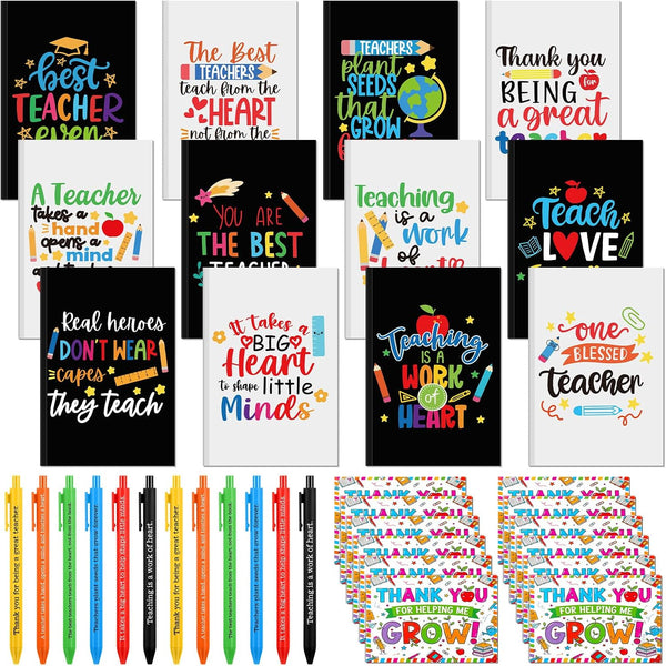 FunooFuno 36 Pcs End of Year Teacher Gifts Inspirational Notebooks Pens and Thank
