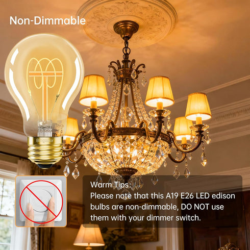 A19 E26 Bulbs 40 Non-Dimmable, 2200K Bulbs, 4W A19 Bulb 40 4 PACK Bulbs, 90+ Vintage LED Edison Light Watt, Amber Warm