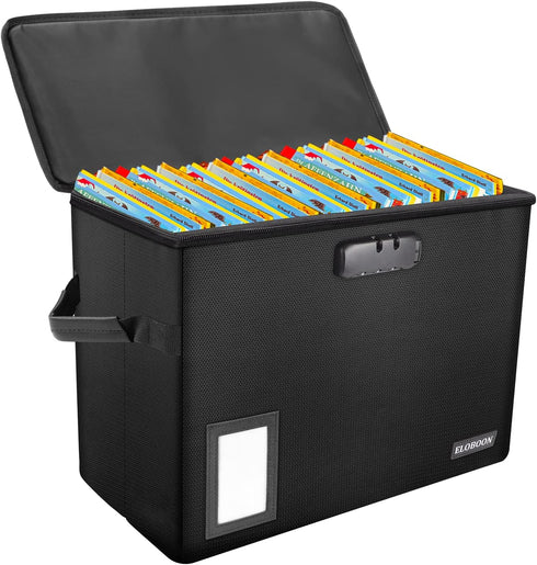 ELOBOON Fireproof & Water-Resistant Comic Book Storage Box with Lock and Label Window, Moistureproof Short Box Holds