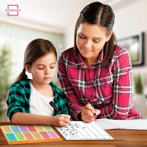 SCRIBBLEDO Dry Erase Division & Place Value White Board 9 x 12 Inch Whiteboard Double Sided Math Manipulatives Long Division Lapboards for Kids Students Classroom and Home by Scribbledo