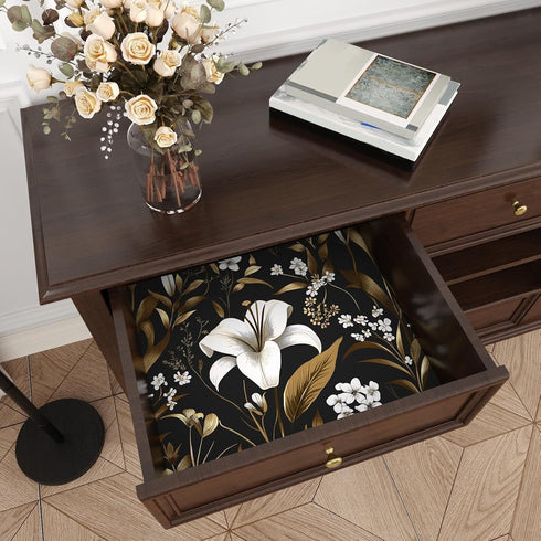 17.5" 393", Laatse Black White Floral Wallpaper Peel and Stick, Dark Gold Vintage Contact Paper x Golden Botanical Wall