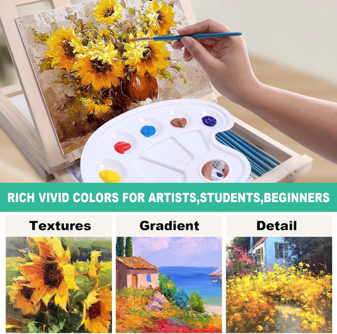 Set 54 Set 24 Wooden Tabletop Art Easel for Painting, Pieces Starter Acrylic Paint with Colors Acrylic Paints