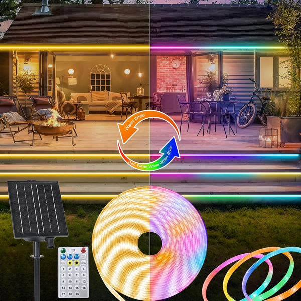 ZAIYW 32.8Ft Dual Color Changing Solar LED Strip Lights Outdoor, IP68 Waterproof