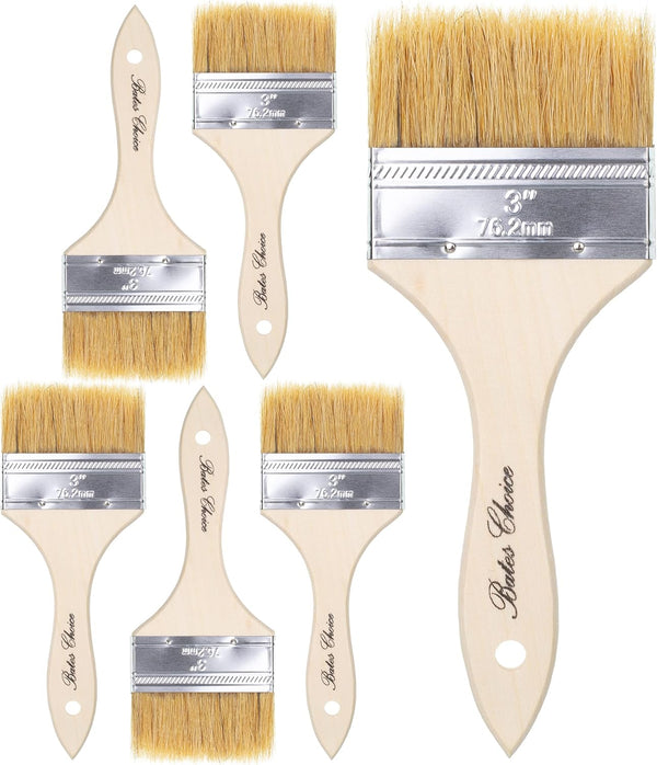 Bates Chip Paint Brushes, 3 Inch, 6 Pack, Natural Bristle Paint Brush for Painting and Staining Wood