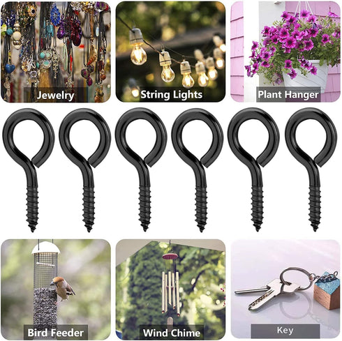 WANBAO 100 Pcs 1 Inch Small Screw Eyes, Metal Screw Hooks Fasteners Hardware Tools in Black