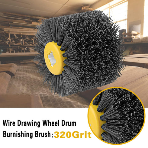 Abrasive Nylon Wire Drawing Wheel Drum Brushes, 320 Grit 120x100mm Wheel Drum Burnishing Tool Polishing Brush Wooden Wheels for Wood Furniture Working Surface Conditioning Tool