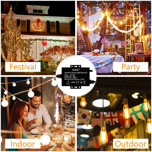 Dimmer 1000W IP68 3 Dimmer Dimmable Outdoor Switch for String Lights, Max Power Waterproof Wireless RF Remote Control