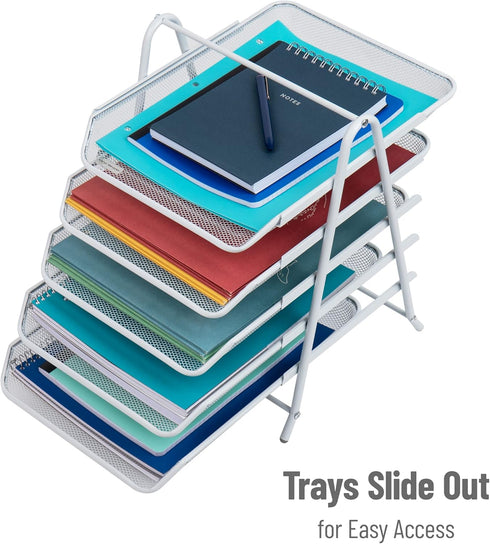 Mind Reader 5-Tier Paper Tray Desktop Organizer File Storage Metal Mesh White