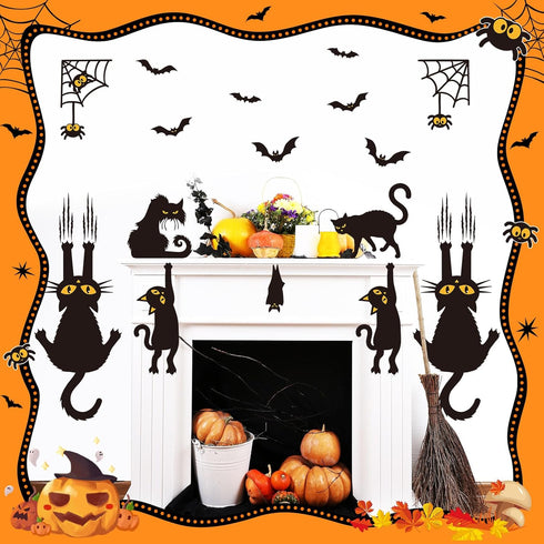 Halloween Bulletin Board Decorations Set - Black Cat Paper Cutouts and Spooky Bat Spider Wall Decals