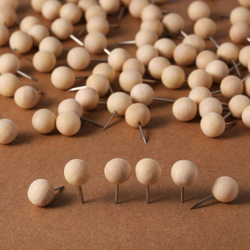 Wooden Push Pins Thumb Tacks for Cork Board, Round Head Map Pins with Steel Needle Point (White, 80 Pieces)