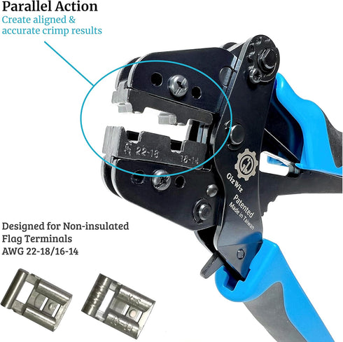 22-18/16-14 G-E2F1 Parallel Action Ratchet Crimp Tool for Non-insulated Flag Terminals AWG