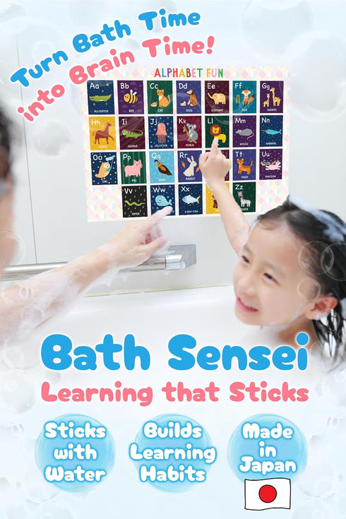 Bath Sensei 1-3 Set 4 Waterproof Learning Posters for Todders Made in Japan Montessori Educational Bath Poster of ABC