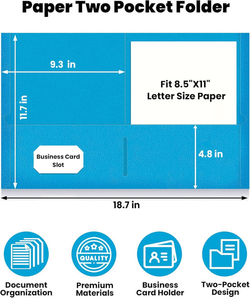 SUNEE Folders with Pockets, 125 Pack, Blue, 2 Pocket Folders Fit Letter Size Paper for School Office Home Business
