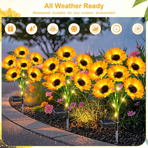 3 Pack 18 Solar Outdoor Lights Garden Decor, Solar Sunflower Lights, Waterproof Garden Decor Flower for Outside Yard