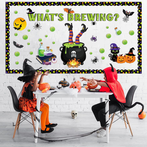 Pasimy Halloween Bulletin Board Decorations Set, Classroom Decor with Spider Bat Ghost Pumpkin Cutouts for School