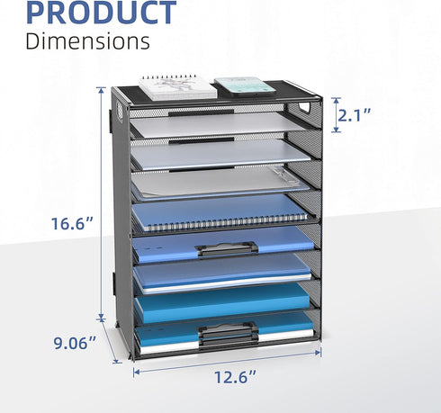 DALTACK 9-Tier Paper Letter Tray Desk Organizer, Mesh File Holder for Office Home School Organization