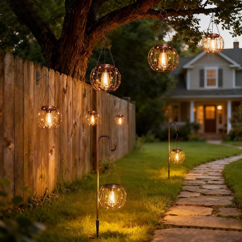 TWINKVILLA Bulb, Pergola-2Pack Hanging Solar Lanterns, Solar Lights Outdoor Waterpoof, Solar Chandelier with Warm White