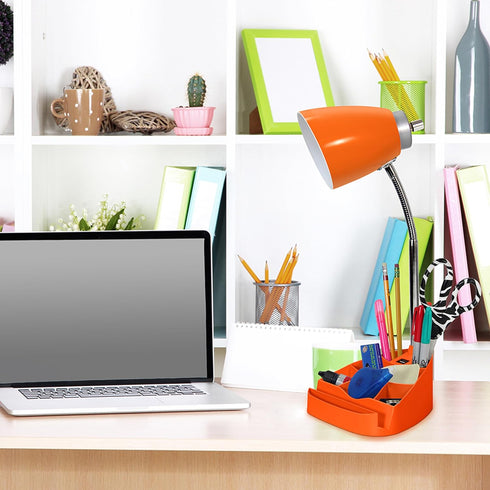 LD1093-ORG 18.5" Simple Designs All-in-One Gooseneck Desk Lamp with iPad Stand, Book Holder, and Convenient USB Port