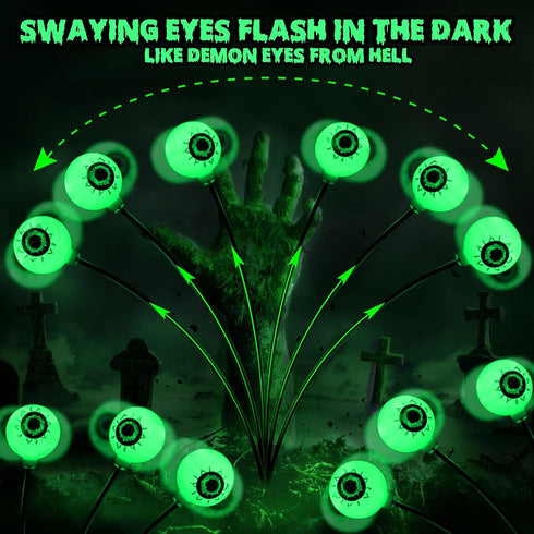 2 Pack 12 2 Brizled Solar Halloween Lights, Total LED Green Halloween Eyeball Lights, Modes Outdoor Green Eyeball