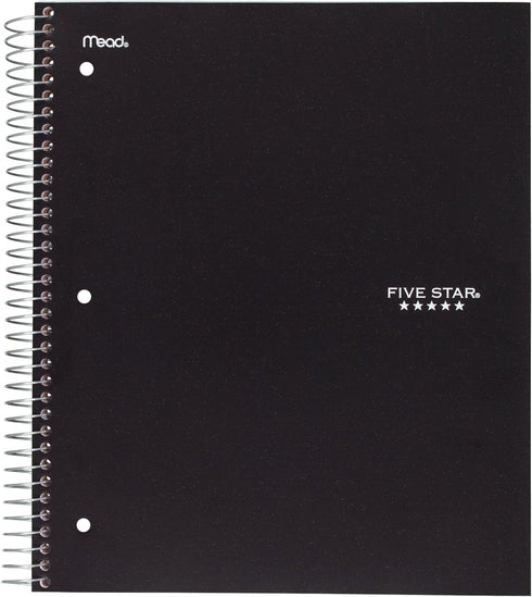 Five Star Spiral Notebook, 1 Subject, College Ruled, 11" x 8-1/2", Assorted Designs, 6 Pack