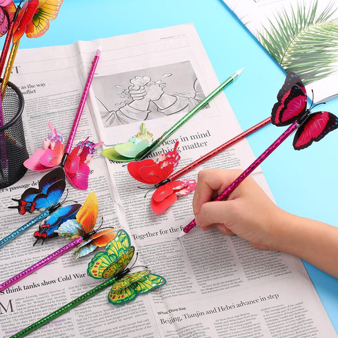 Leery 12 Pieces 3D Butterfly Ballpoint Pens, 0.5mm Random Black Ink for School Office Supplies Home Decor