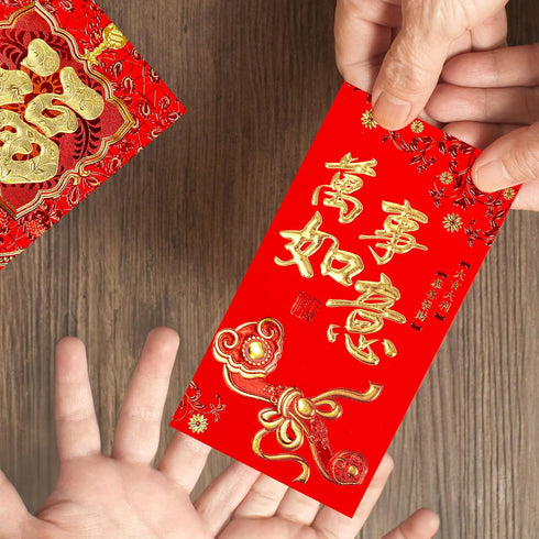 Winlyn 120 Pcs Asian Red Envelopes, 6 Designs for Chinese Lunar New Year, Wedding, Birthday, Cash Envelopes