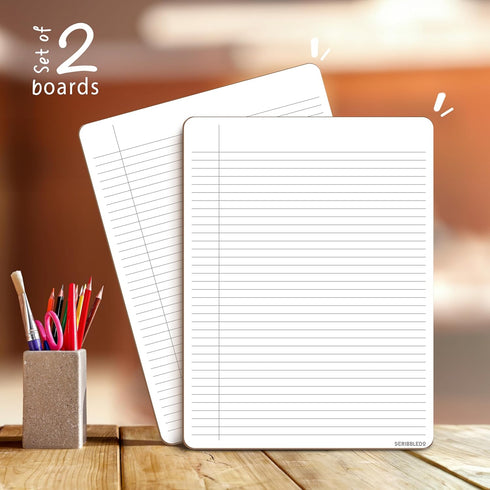 Scribbledo 2 Pack Dry Erase Notebook, College Ruled Lined Board 9"x12" with Reusable Writing Pad